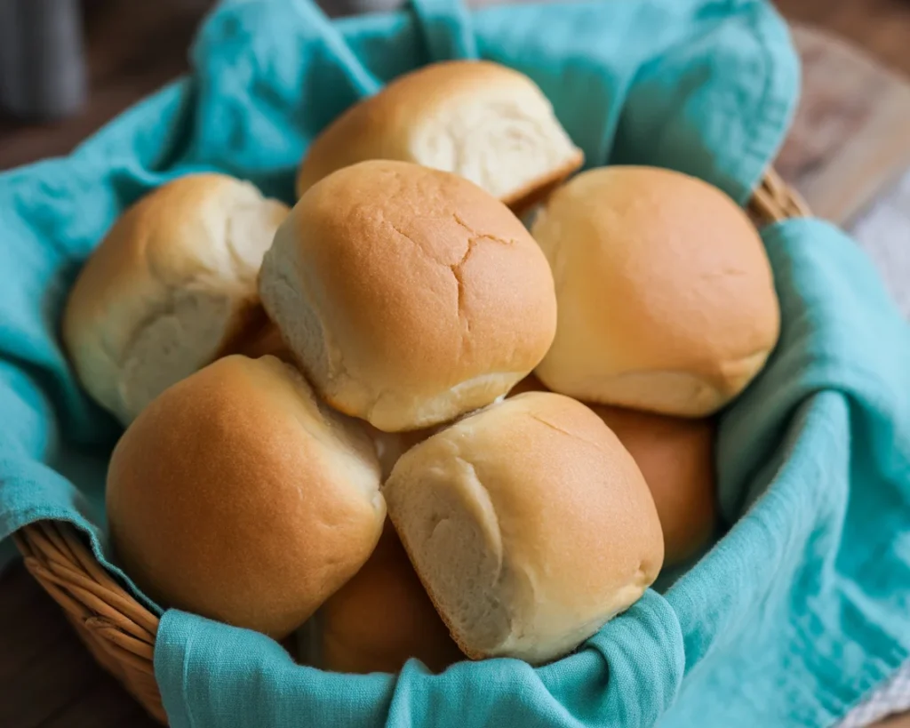 perfectly moist hydrated gluten-free dinner rolls in a basket