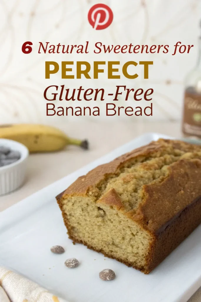 Pinterest pin featuring natural sweeteners for gluten-free banana bread with recipe tips.
