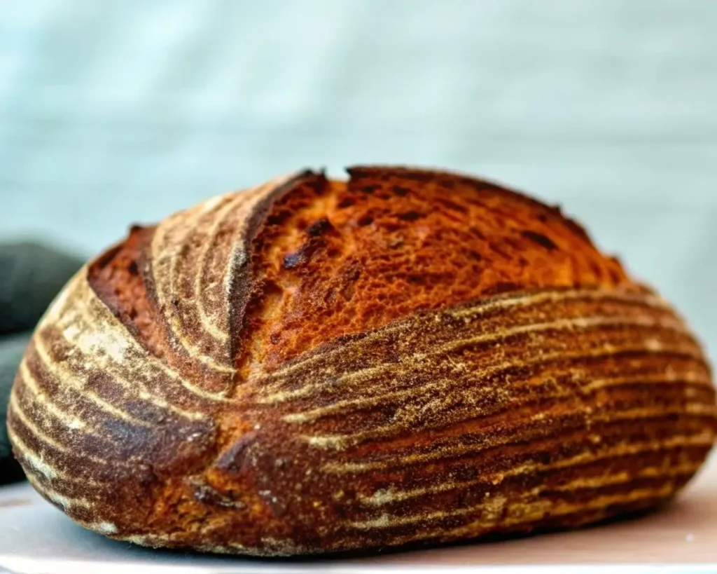a freshly baked gluten-free sourdough bread with a perfect golden-brown crispy crust.