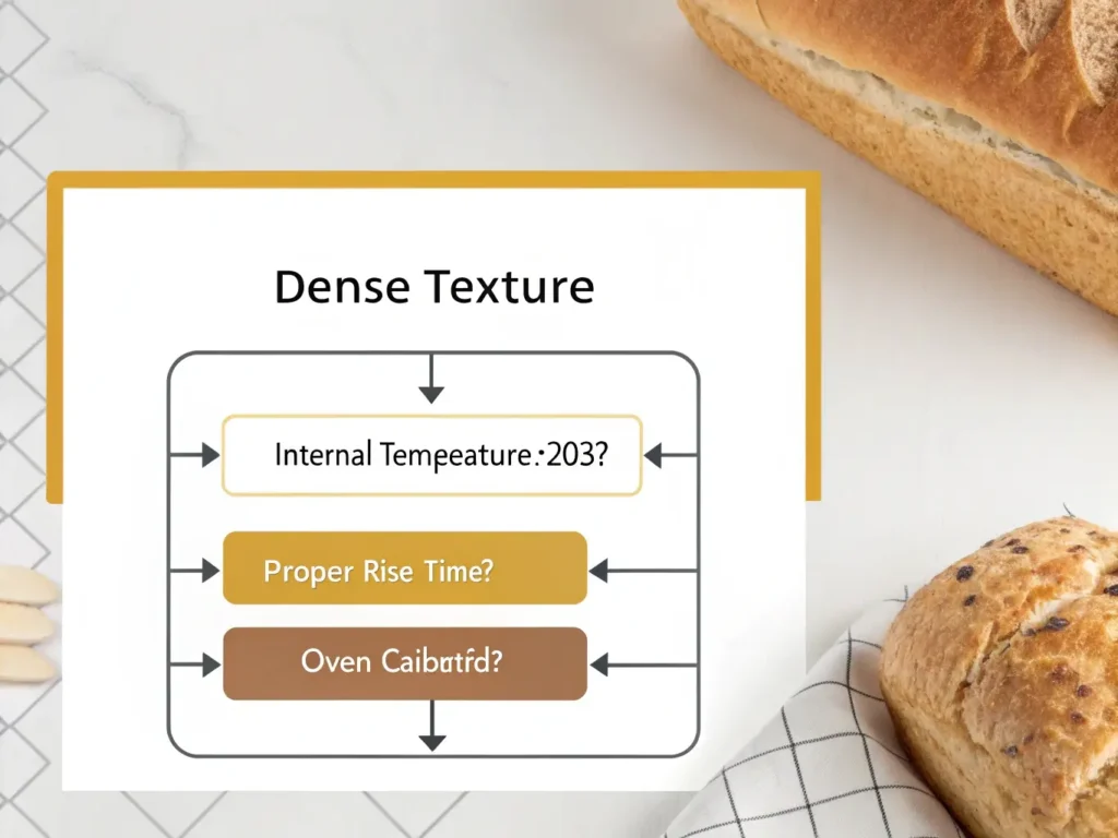 Professional troubleshooting flowchart for diagnosing and resolving dense texture problems in gluten-free bread with temperature and timing solutions