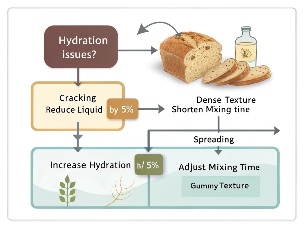 Flowchart showing troubleshooting steps for hydrated gluten-free dough.