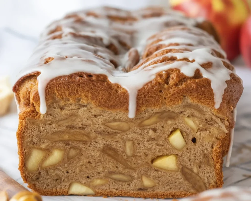 Sliced Apple Cinnamon Sweet Gluten Free Bread topped with cinnamon streusel.