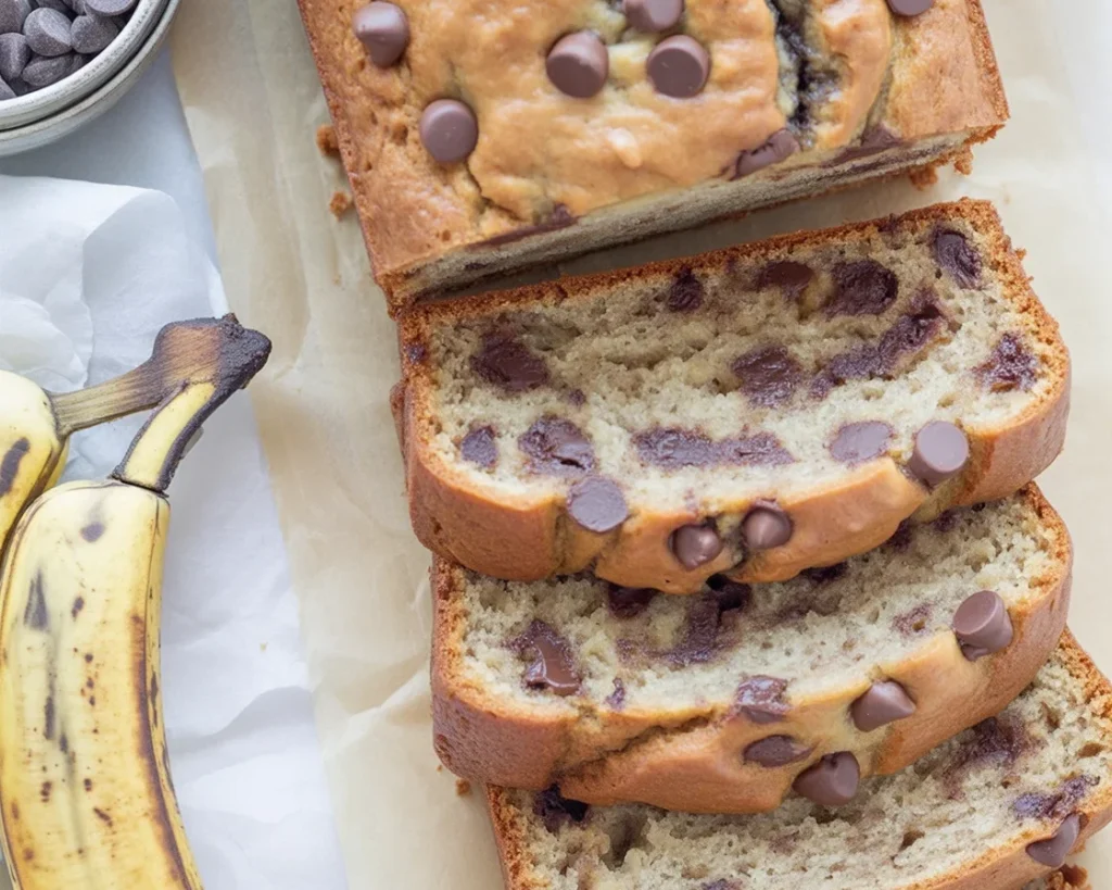 Delicious Coconut Sugar Gluten-Free Banana Bread with chocolate chips and nuts.