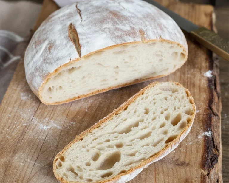 Freshly baked rustic gluten-free boule with a golden crust and soft interior.