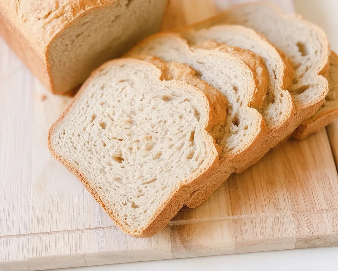 Delicious gluten-free oat quick bread slice on a wooden board.