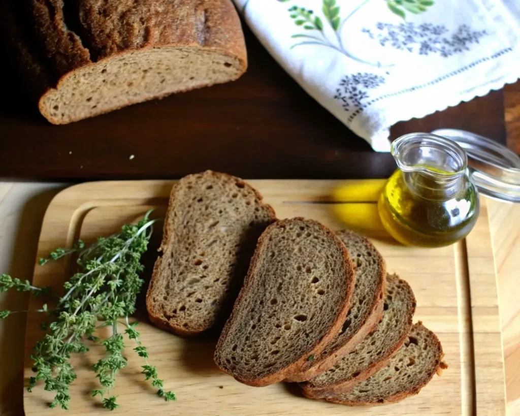 Perfect gluten-free sourdough bread made with proper xanthan gum ratios showing crispy crust and airy crumb structure on wooden cutting board.