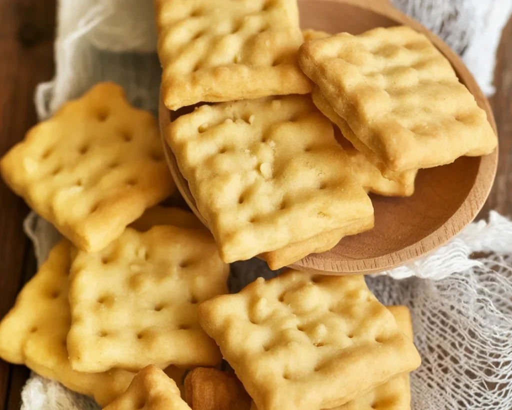 Crispy gluten-free sourdough discard crackers served with hummus and cheese.