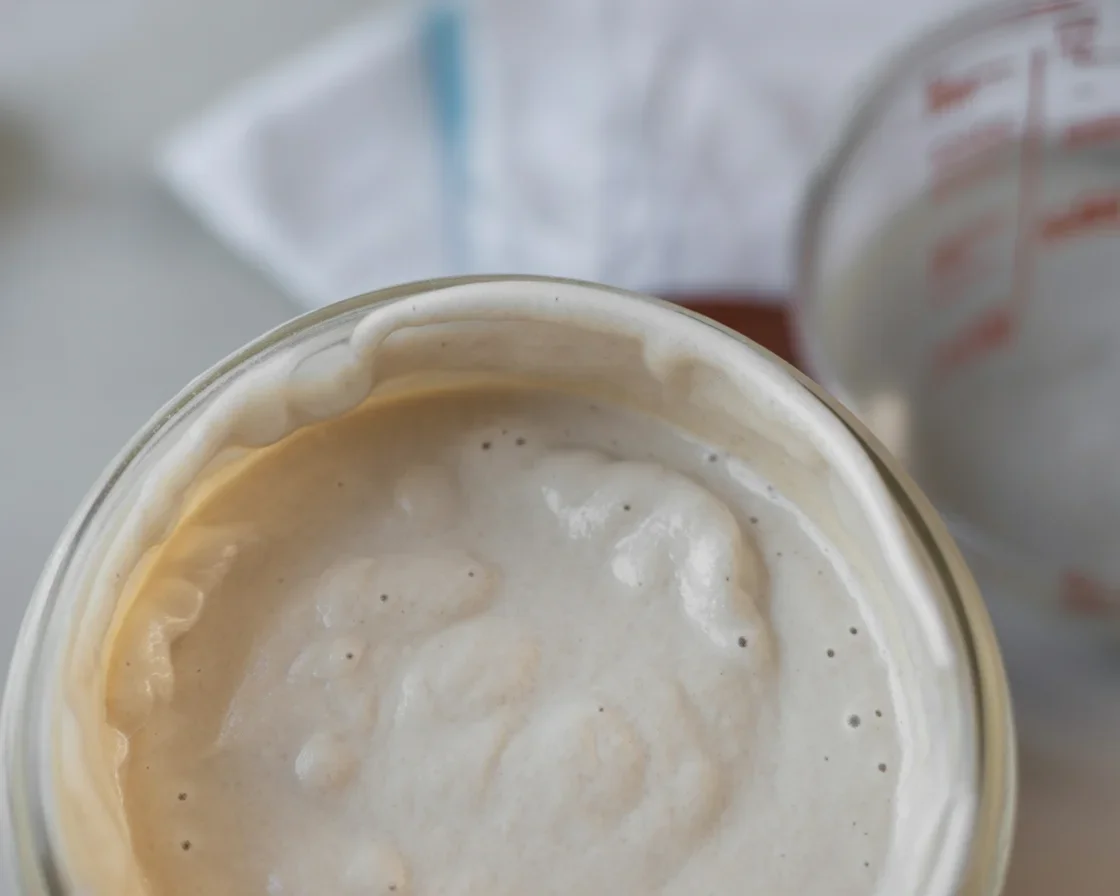 Steps to make a gluten-free sourdough starter using brown rice or buckwheat flour.
