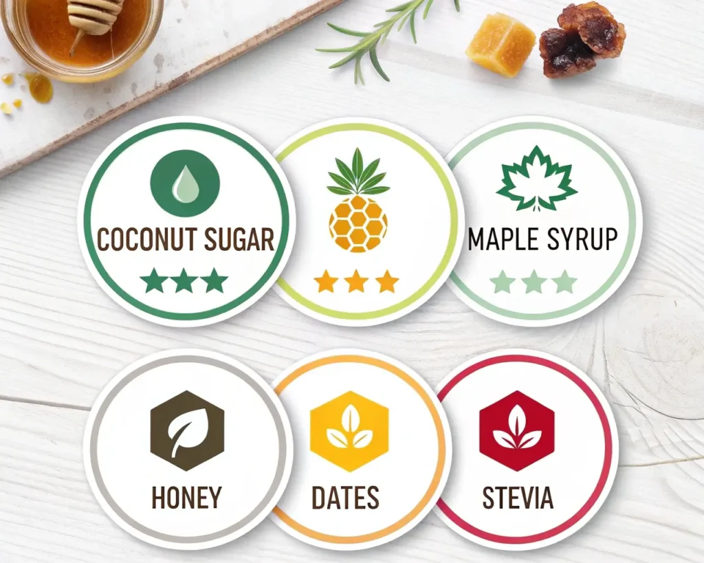 Infographic comparing natural sweeteners' glycemic index and sweetness levels for gluten-free baking.