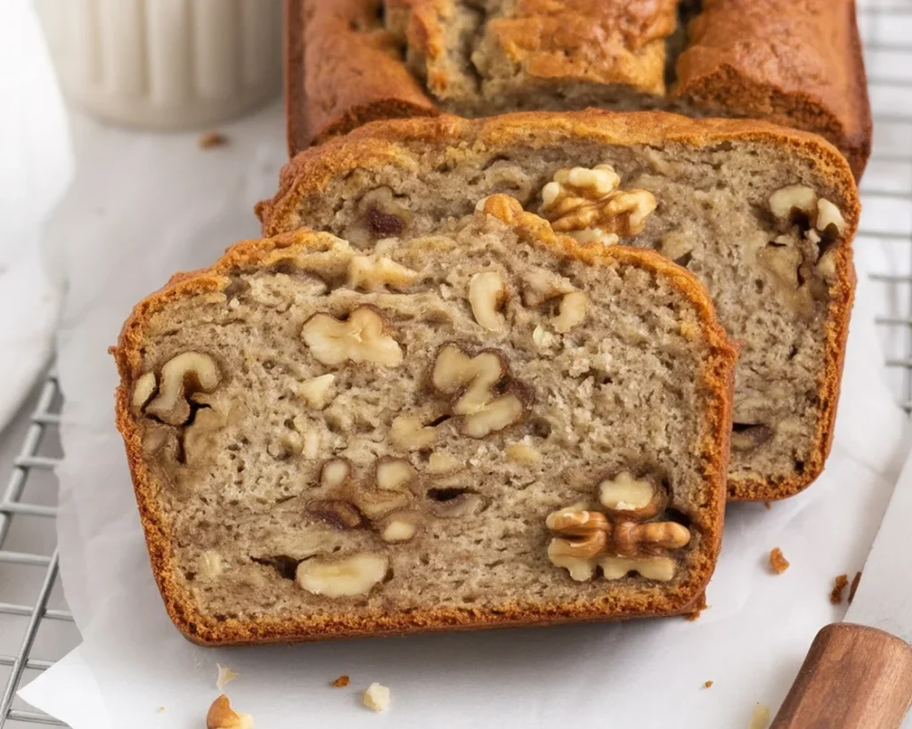 Moist and tender gluten-free banana bread made with ripe bananas and wholesome ingredients.