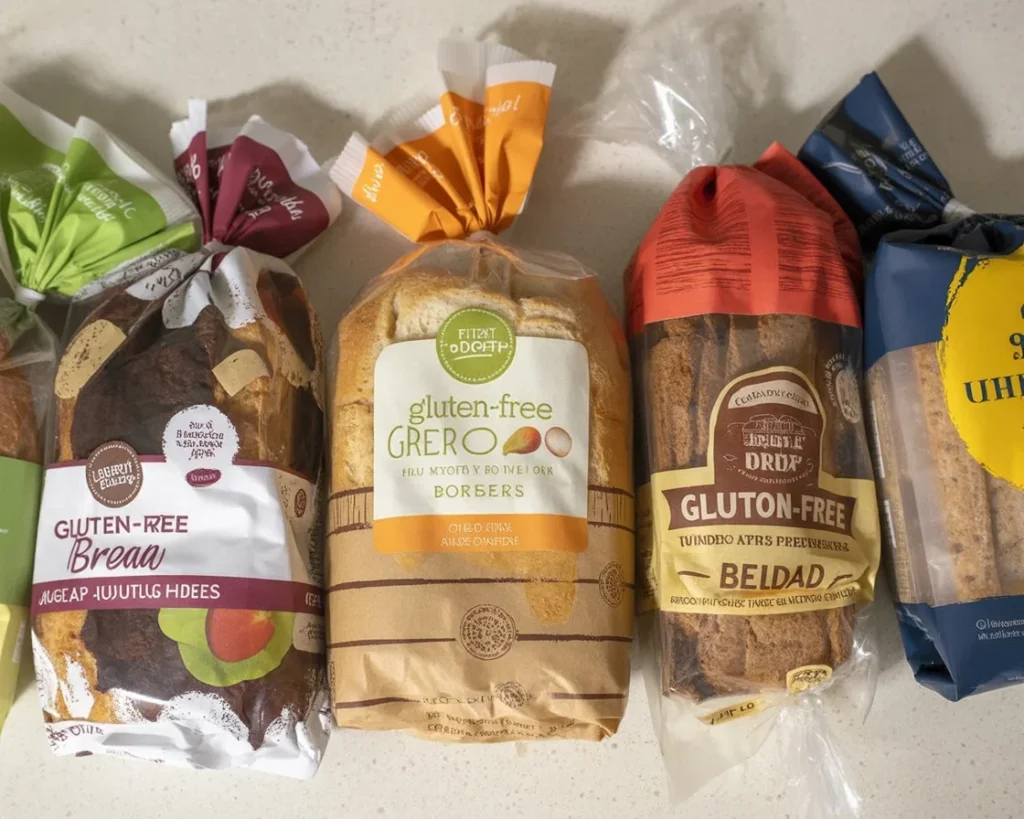 Loaves of best store-bought gluten-free bread displayed on a kitchen table.