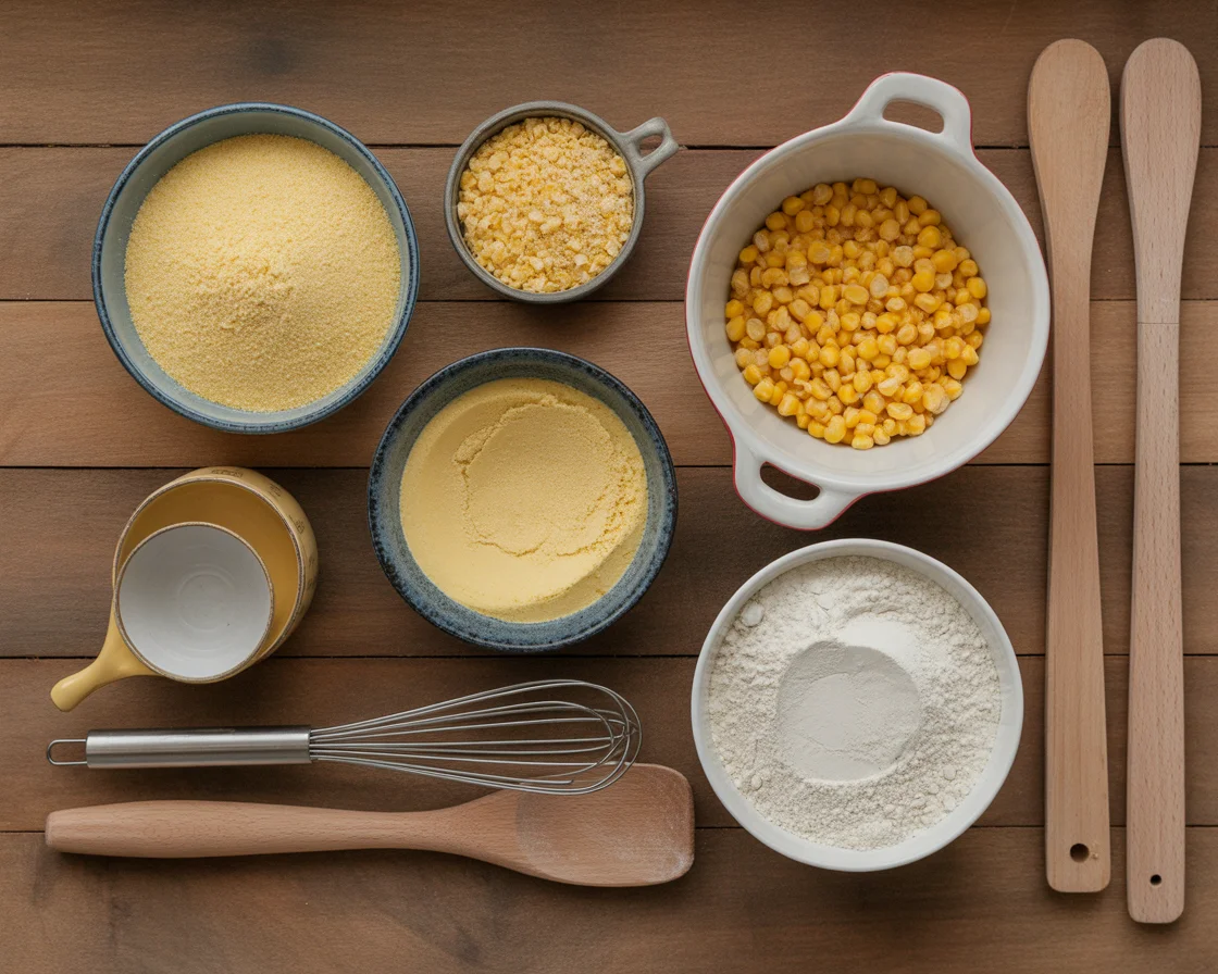 a collection of total ingredients that are needed to make the gluten free dairy free cornbread recipe