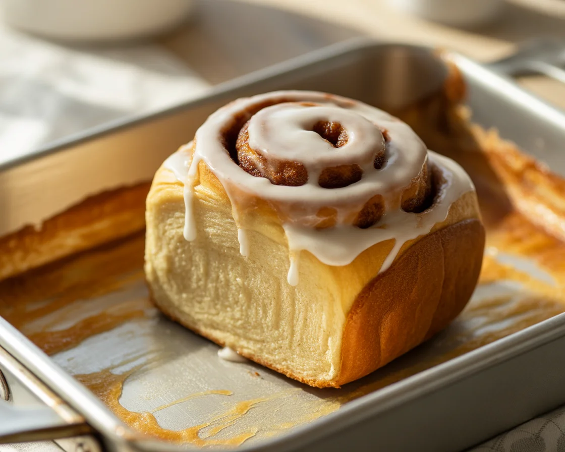 photo showing a one piece of Gluten-Free Dairy-Free Cinnamon Rolls