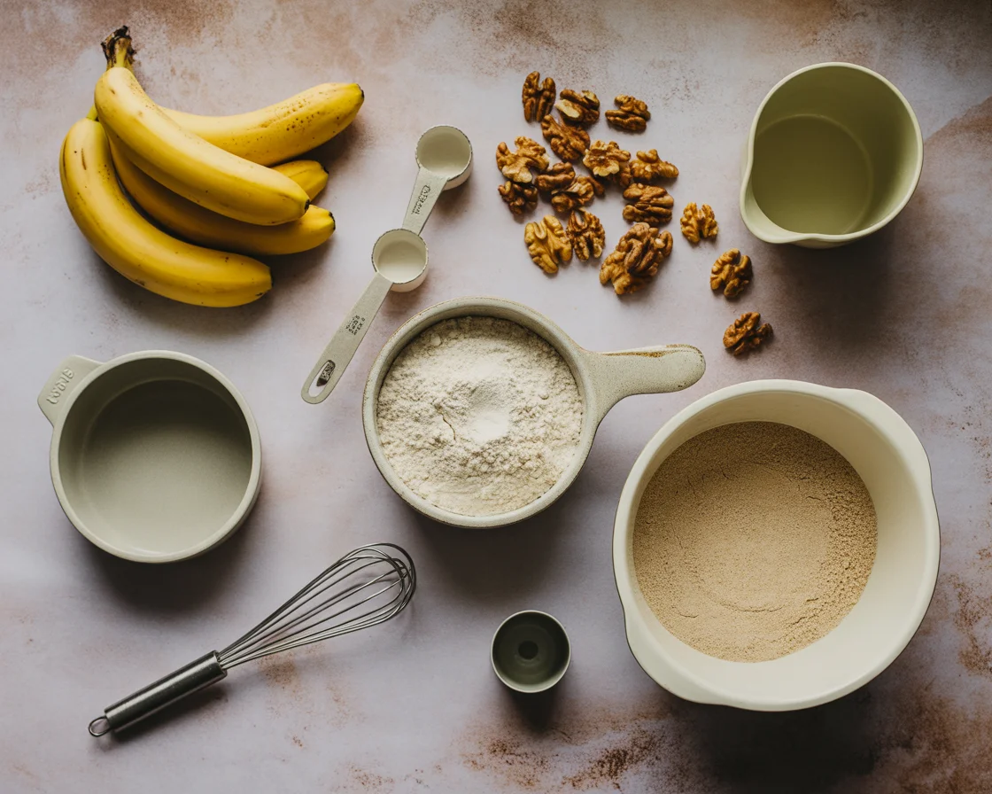 A head-shot of ingredients of Slow Cooker Gluten-Free Banana Bread recipe
