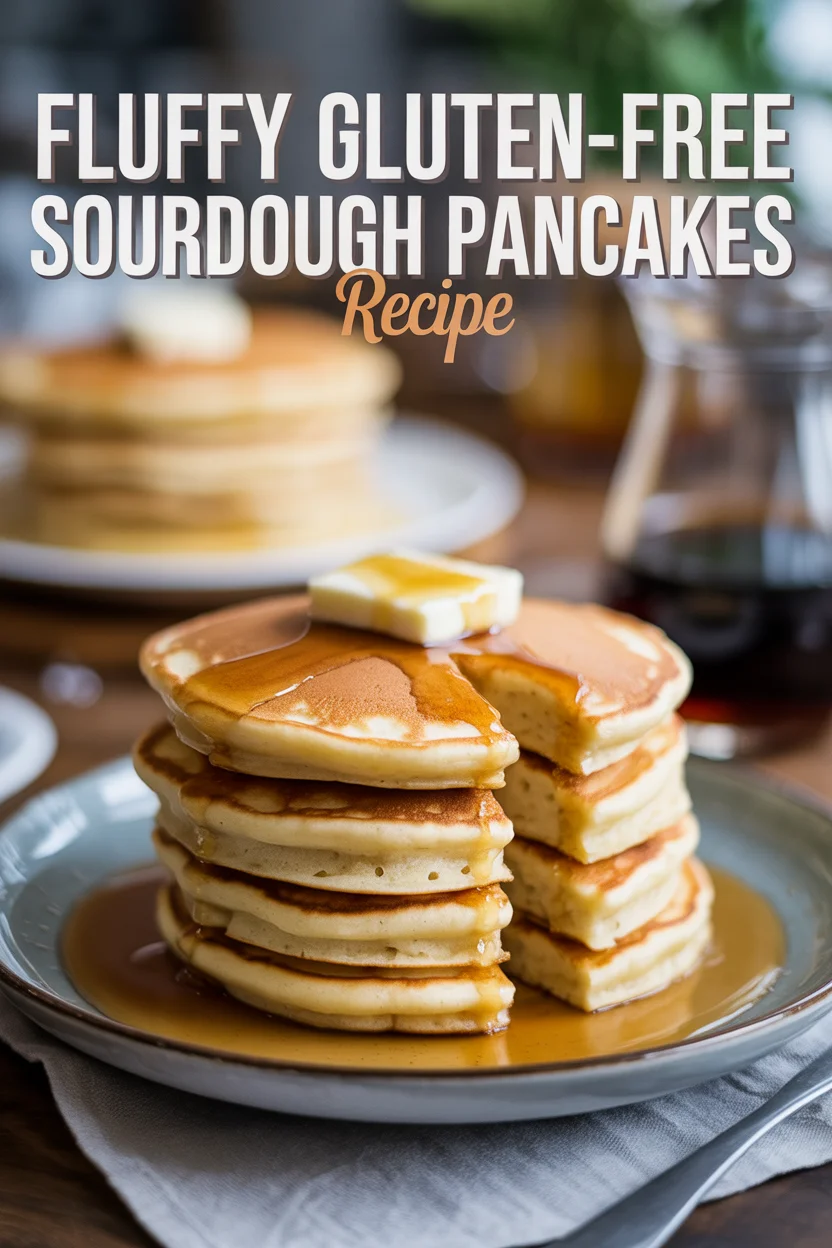 A Pinterest style image of Fluffy Gluten-Free Sourdough Pancakes