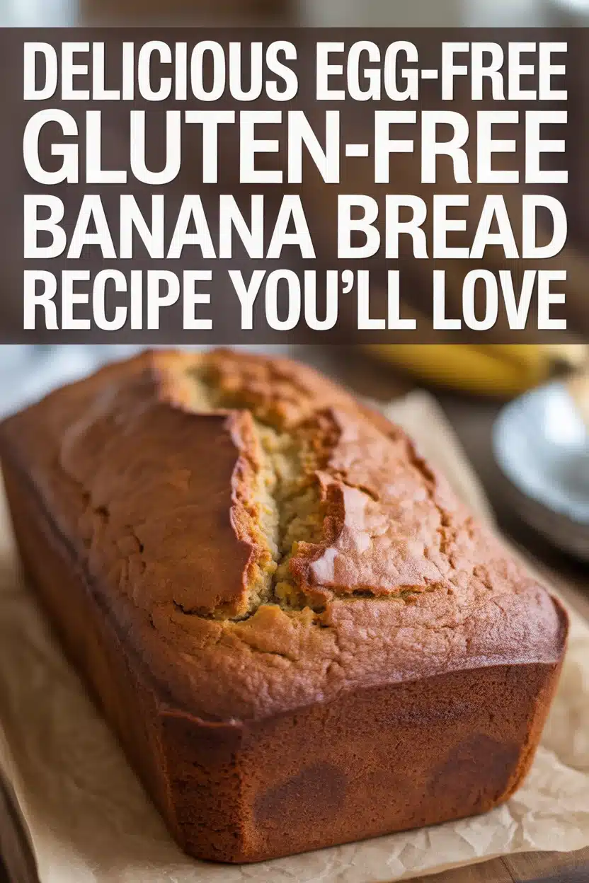 A Pinterest style image of a Delicious Egg-Free Gluten-Free Banana Bread with title above it