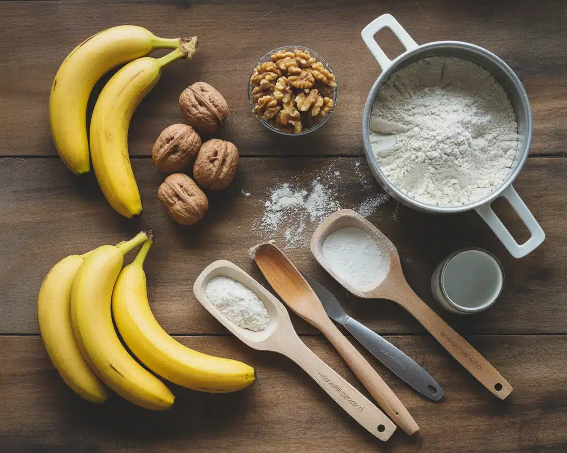 A head-shot of all the ingredients that needed to make egg-free gluten-free banana bread recipe