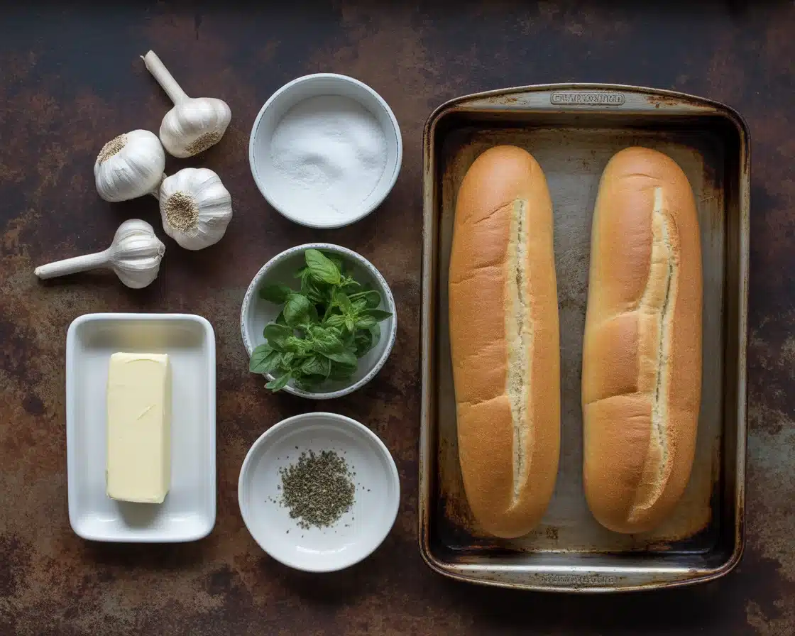 Ingredients for halloween mummy garlic bread recipe