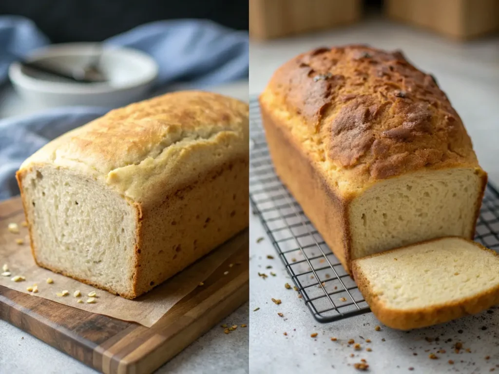 Maillard reaction comparison showing pale versus golden-brown gluten-free bread demonstrating importance of protein content in plant milk for proper browning
