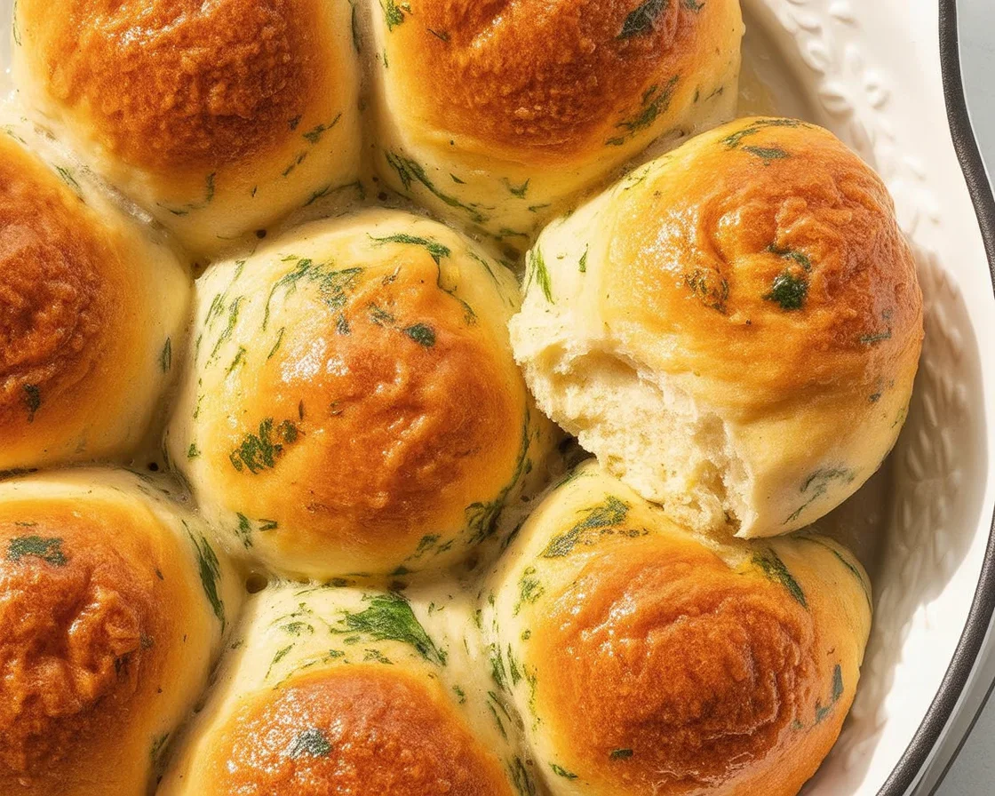 Pillowy-soft gluten-free cheddar cheese dinner rolls brushed with garlic butter.