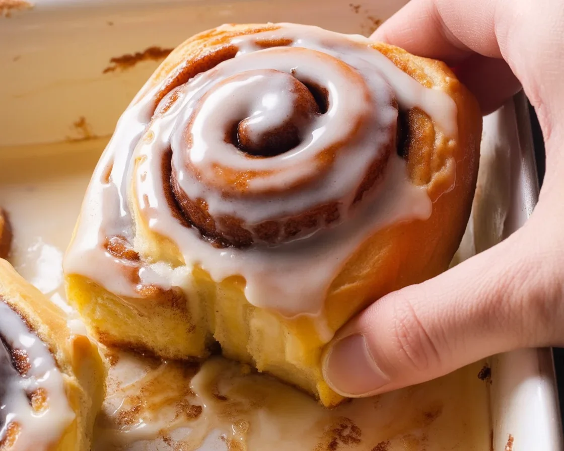 Delicious gluten-free dairy-free cinnamon rolls topped with creamy glaze.