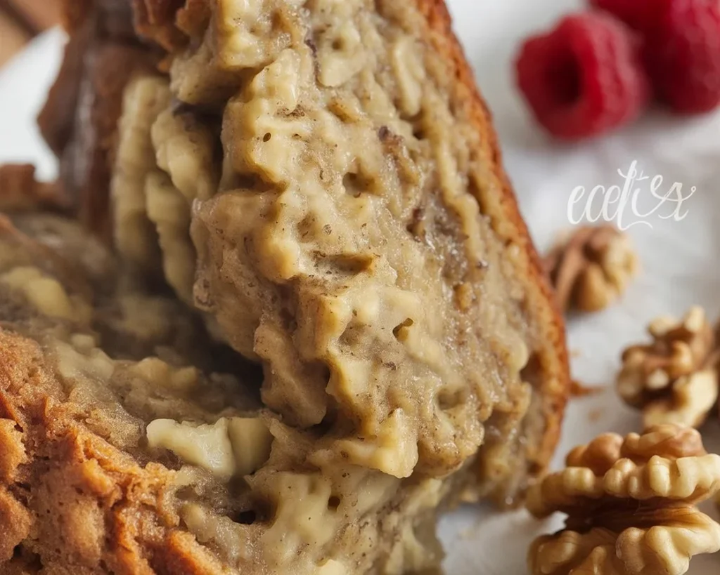 Moist and delicious Slow Cooker Gluten-Free Banana Bread served on a plate with bananas
