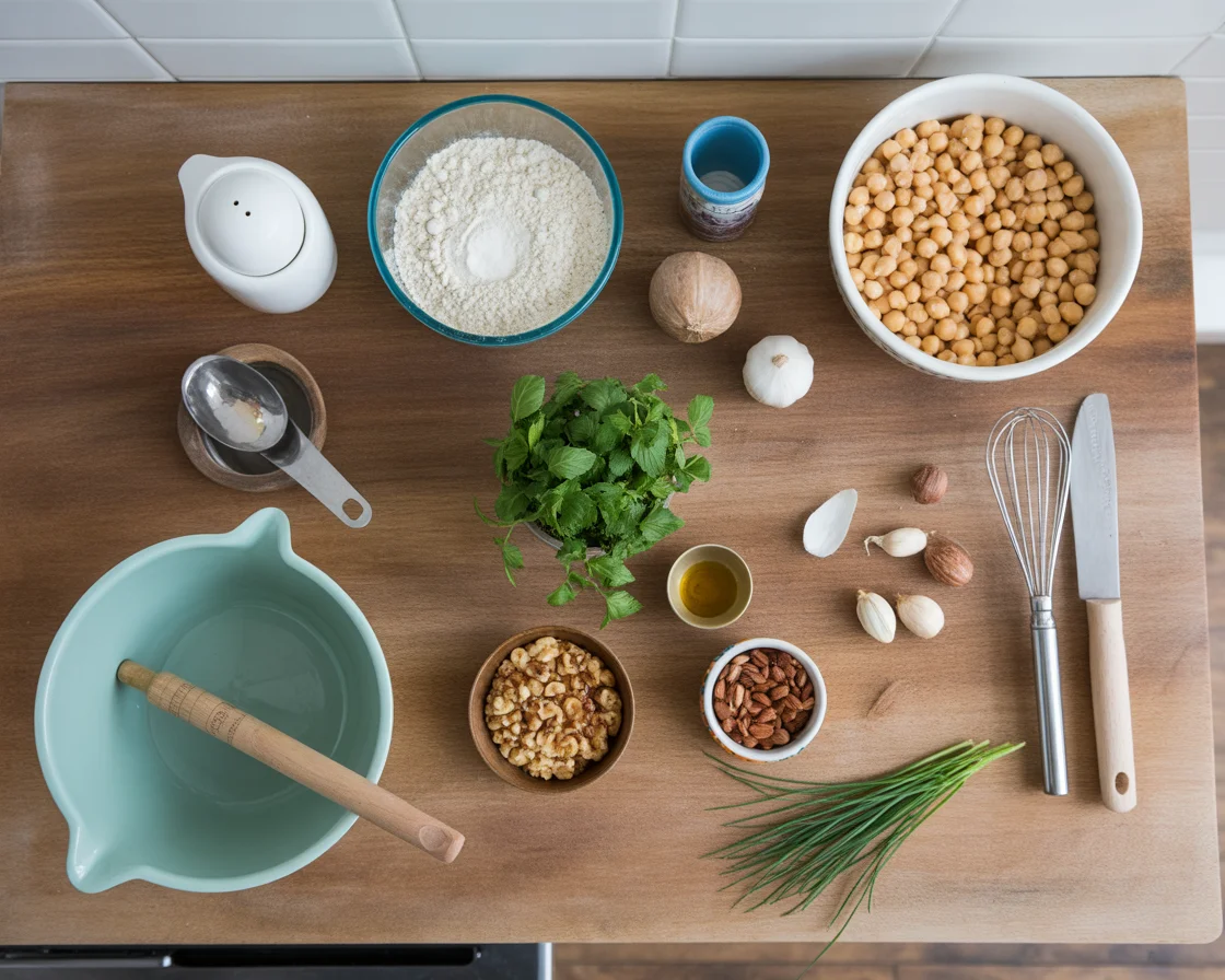 A head shot of the ingredients for Chickpea Flour Focaccia recipe