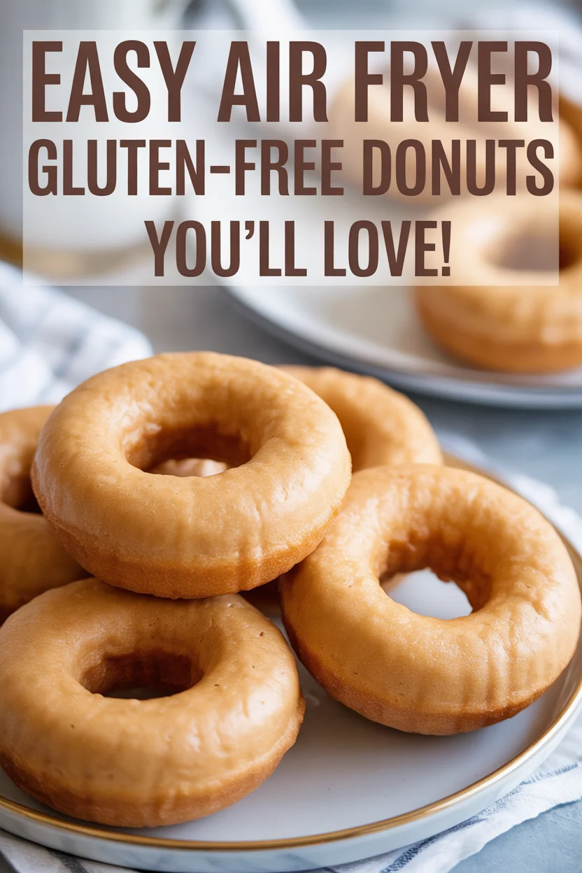 A Pinterest style image of an air fryer gluten-free donuts