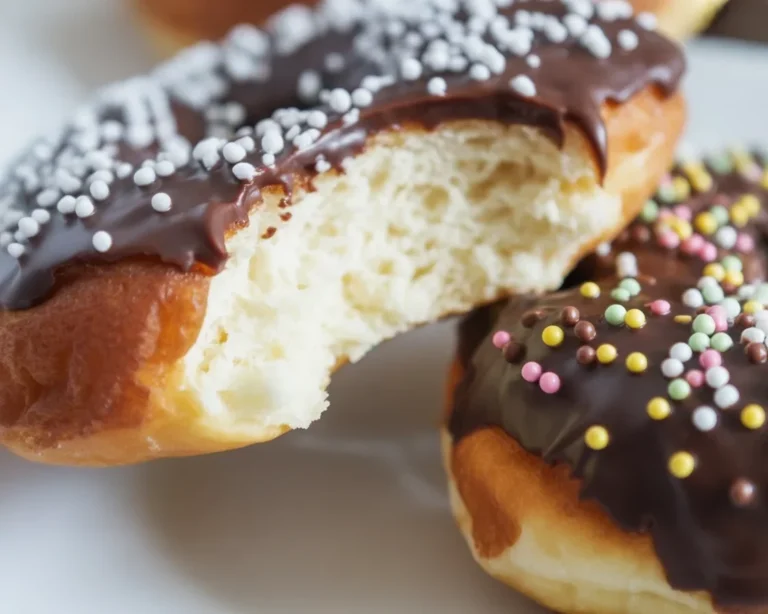 Delicious air fryer gluten-free donuts topped with chocolate glaze and cinnamon sugar.