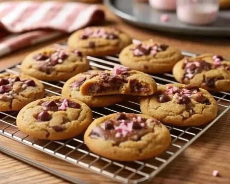 Freshly baked Himalayan pink salt cookies with chocolate chips cooling on a wire rack, showcasing a sweet and salty gourmet cookie gluten free treat.