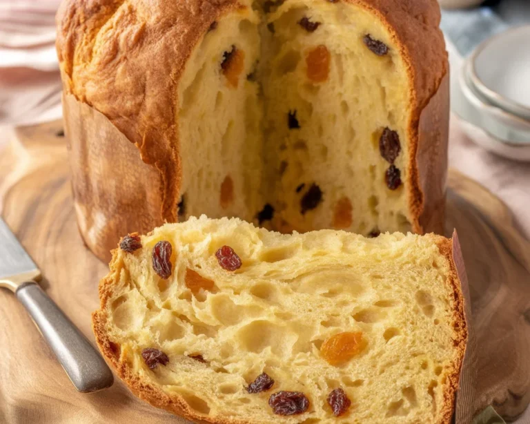 Gluten free panettone with candied citrus and raisins, perfect for holiday celebrations.
