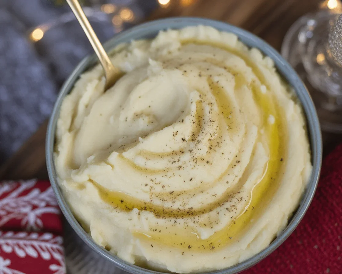 Homemade gluten free bread sauce served in a bowl with garnishes.