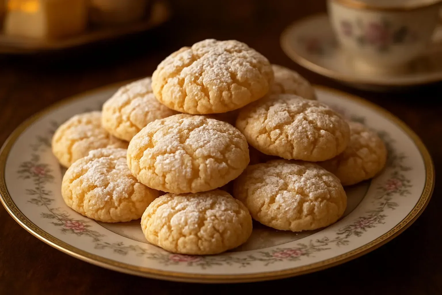 Delicious Almond Cloud Cookies on a plate, showcasing their fluffy texture and almond flavor.