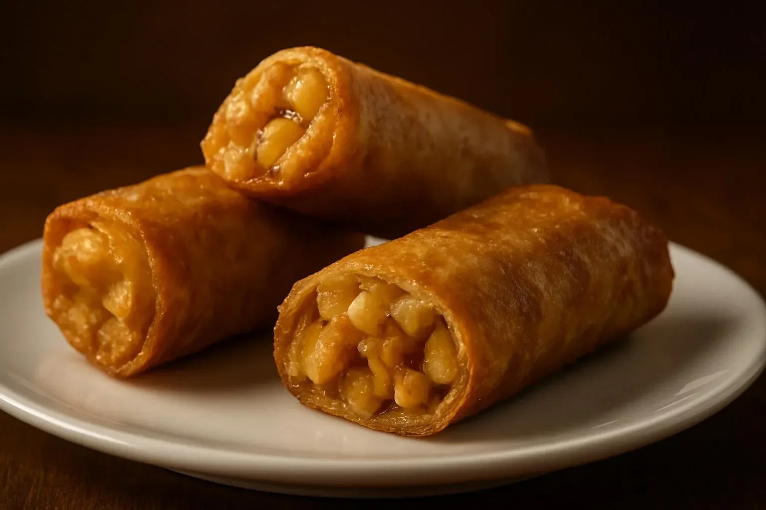 Baked apple pie rice paper rolls with cinnamon and apple filling