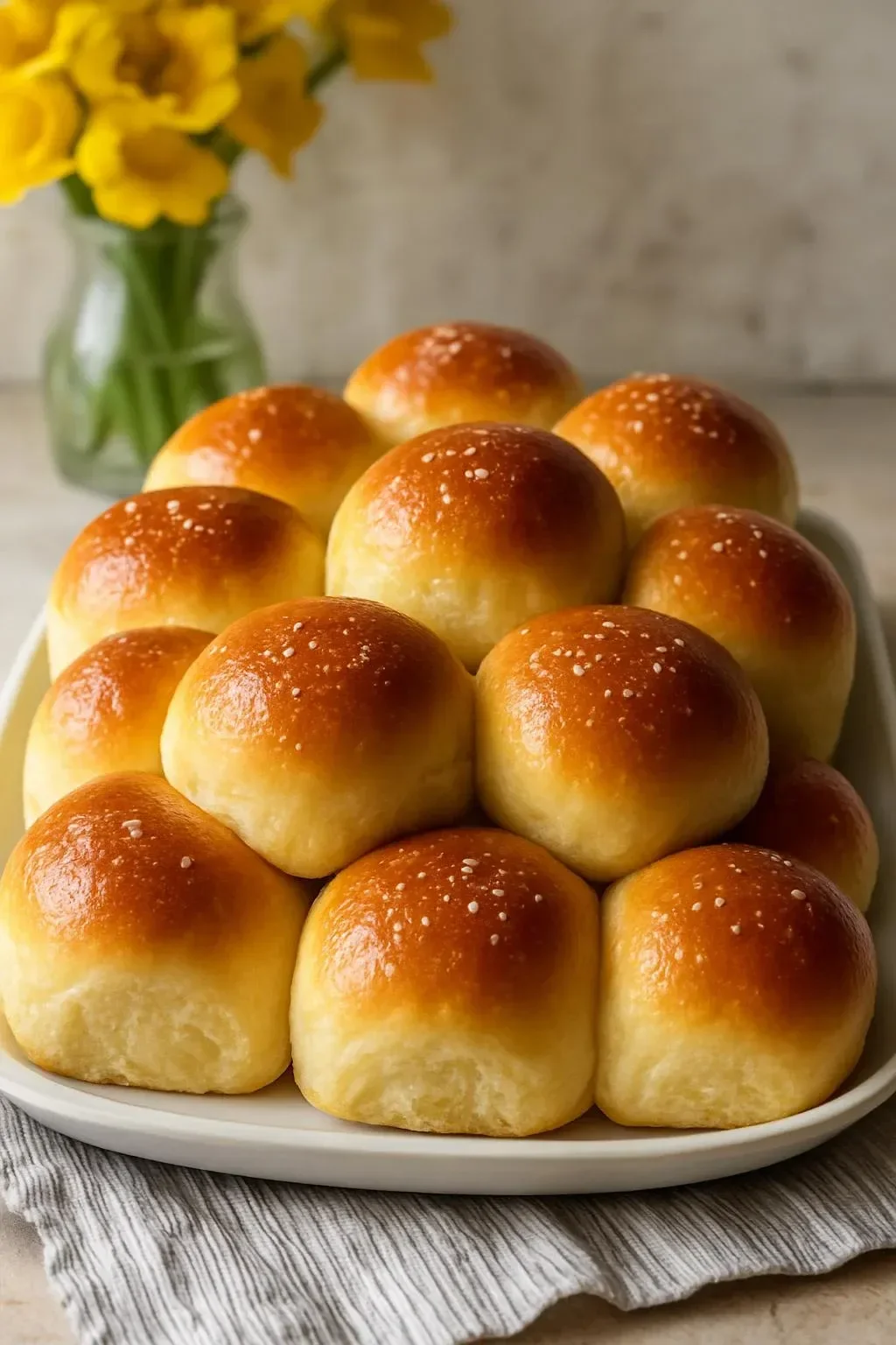 Freshly baked dairy-free gluten-free dinner rolls on a serving platter
