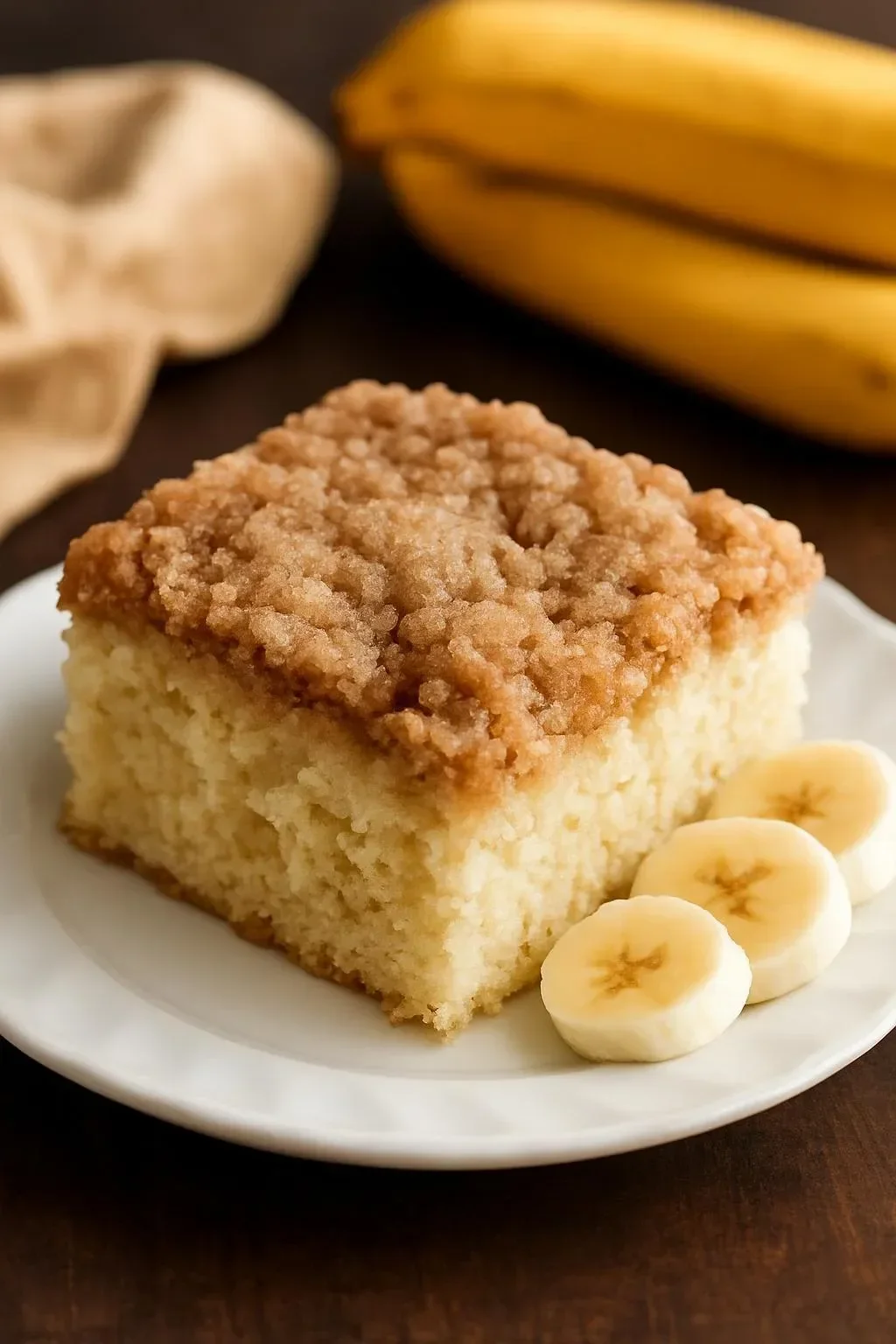 Slice of easy gluten-free banana coffee cake on a plate