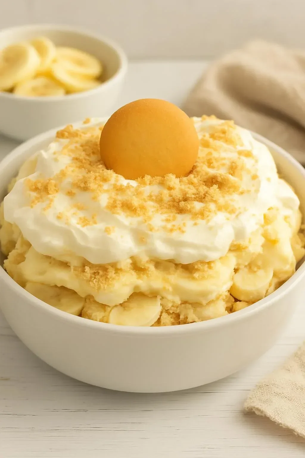 Delicious gluten-free banana pudding served in a glass bowl with banana slices