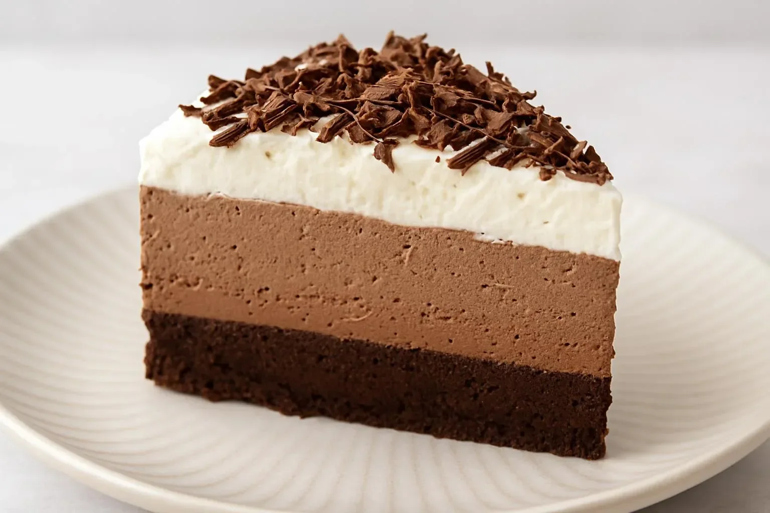 Gluten-Free Chocolate Mousse Cake topped with chocolate shavings