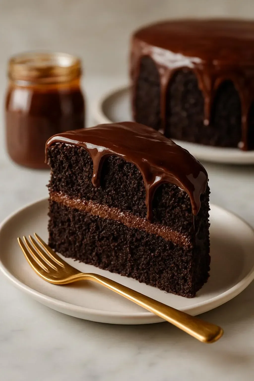 Gluten-free chocolate zucchini cake topped with chocolate frosting