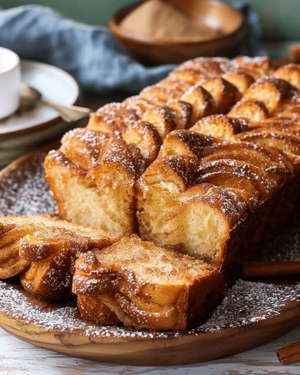 Freshly baked gluten-free cinnamon pull-apart bread with a golden brown crust.