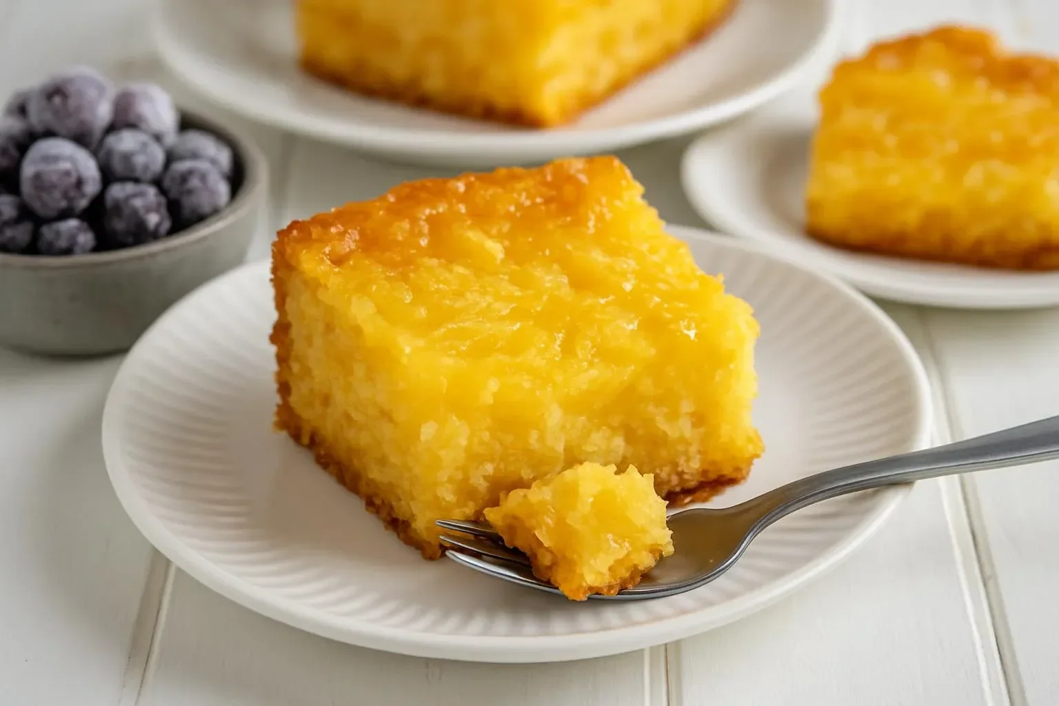 Gluten-Free French Butter Cake topped with fresh berries and whipped cream