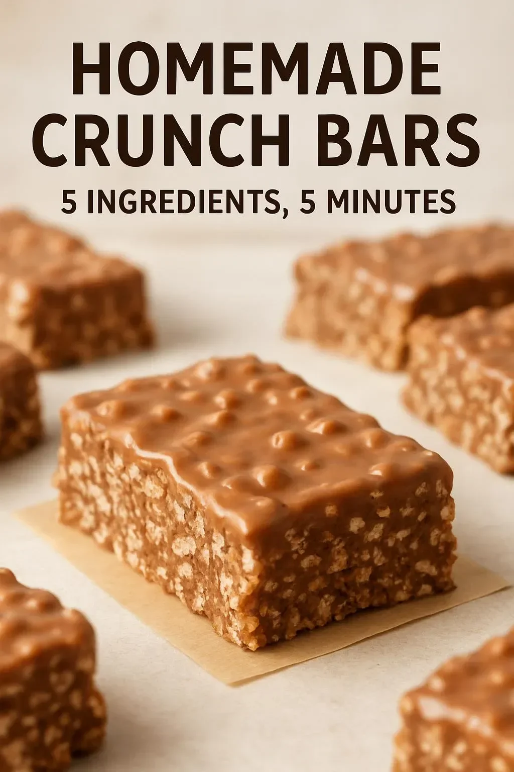 Healthy no bake chocolate peanut butter crunch bars on a plate.