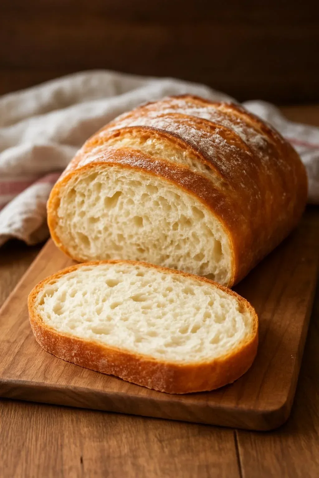 Squishy-soft white gluten free bread loaf, perfect for sandwiches and toasting.