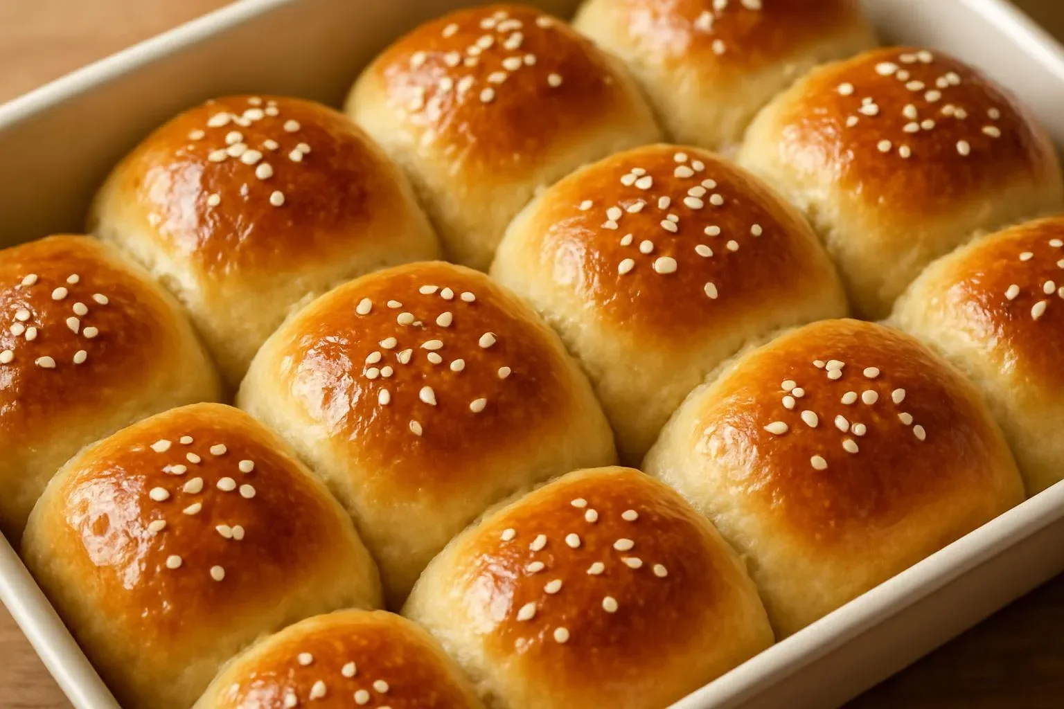 Pillowy soft gluten free honey rolls on a rustic wooden table.