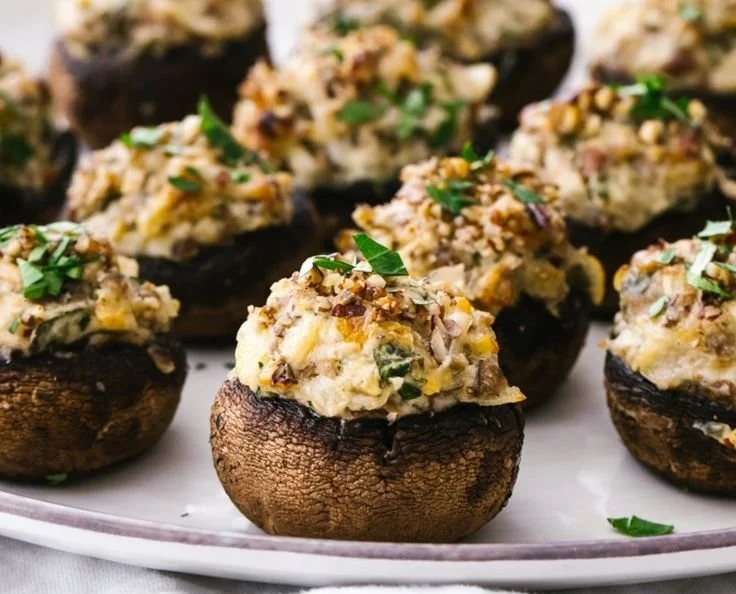 Delicious stuffed mushrooms filled with cream cheese, perfect appetizer dish.